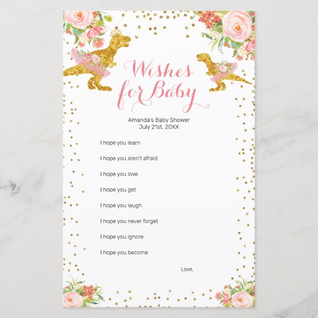 Rosa Guld Dino Girl Önskemål för Baby Game (Framsida)