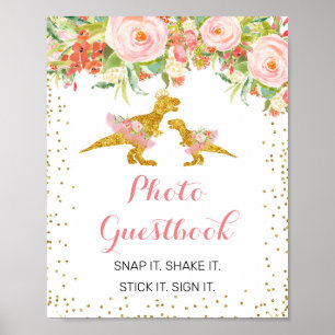 Rosa Guld Dino Girl Photo Guestbook-tecken Poster
