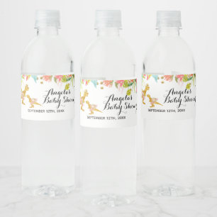 Rosa Guld Dino Girl Vattenflaska Label Vattenflaskor Etikett