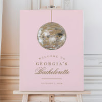 Rosa Guld Disco Boll Bachelorette Välkomstecken