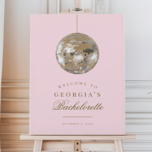 Rosa Guld Disco Boll Bachelorette Välkomstecken Poster