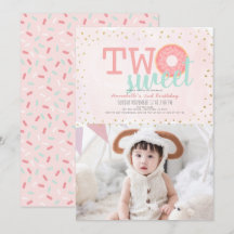 Rosa Guld Donut Two Sweet Photo Girl 2nd Birthday