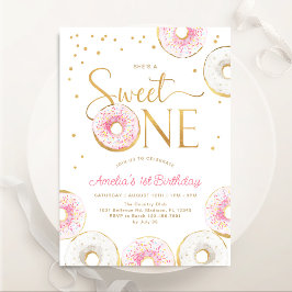 Rosa Guld Donuts Sweet One 1st Birthday Inbjudningar