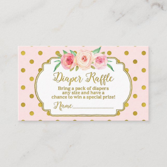 Rosa Guld Dots Baby Shower Diaper Raffle Card Tilläggskort (Framsida)