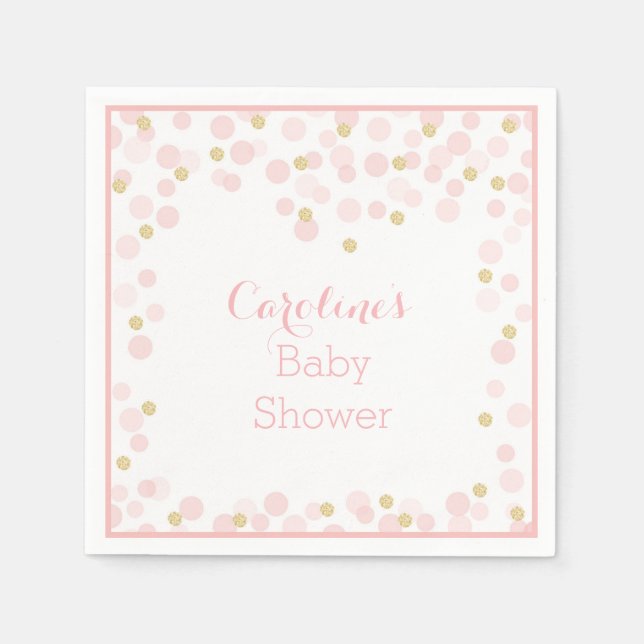 Rosa Guld Dots Baby Shower Napkin Pappersservett (Framsidan)