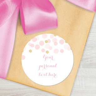 Rosa Guld Dots Baby Shower Round Sticker Runt Klistermärke