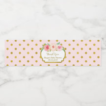 Rosa Guld Dots Baby Shower Vattenflaska Label