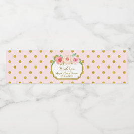 Rosa Guld Dots Baby Shower Vattenflaska Label Vattenflaskor Etikett