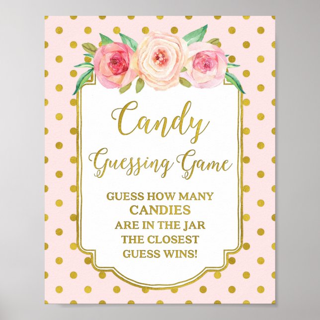 Rosa Guld Dots Candy Guessing Game Sign Poster (Framsidan)