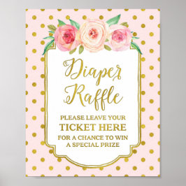 Rosa Guld Dots Diaper Raffle Sign Poster