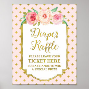 Rosa Guld Dots Diaper Raffle Sign Poster