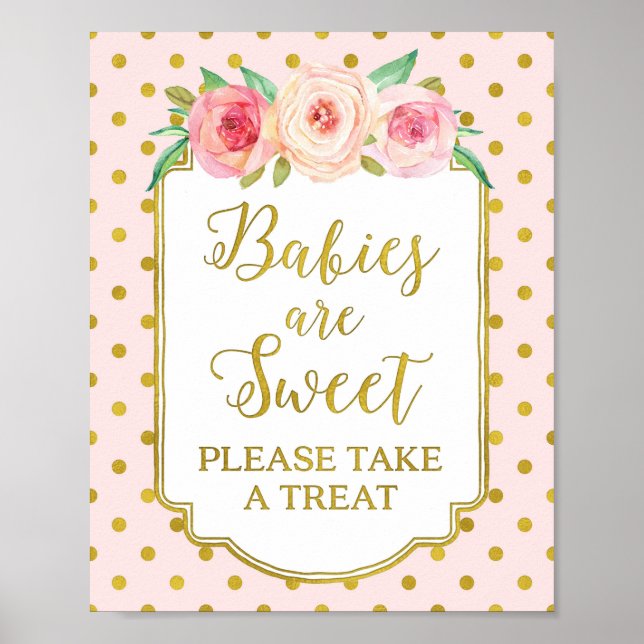 Rosa Guld Dots Spädbarn är Sweet Favors Sign Poster (Framsidan)