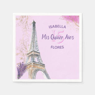 Rosa guld- Eiffel för Mis-QuinceAnos Paris tema Pappersservett