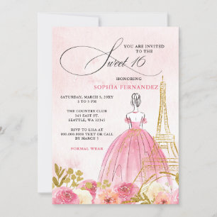 Rosa Guld Eiffel Torn Paris Sweet 16 Inbjudningar