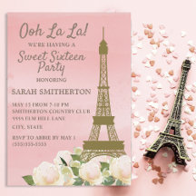 Rosa Guld Eiffeltorn Vita Blommor Sweet 16