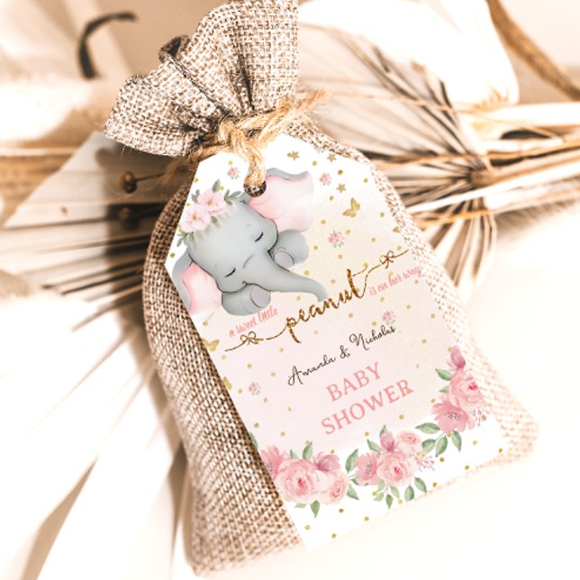  rosa-guld-elefantdusch i flicka presentetikett (Skapare uppladdad)