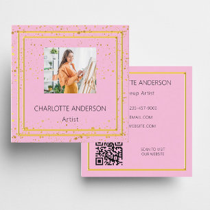 Rosa guld elegant, bild QR-kod Fyrkantigt Visitkort