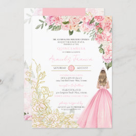 Rosa & Guld Elegant Blommigt Girly Quinceanera Inbjudningar