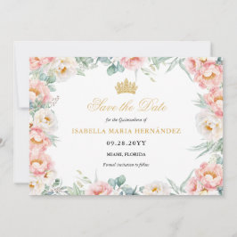 Rosa & Guld Elegant Blommigt Quinceañera Spara Datumet