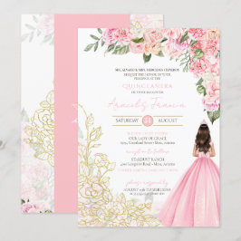 Rosa Guld Elegant Blommigt Söt Dress Quinceanera Inbjudningar