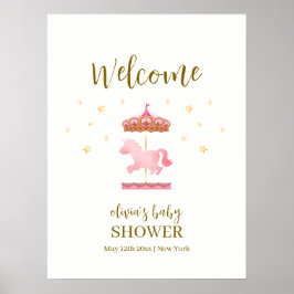 Rosa Guld Elegant Carousel Baby Shower Välkommen Poster