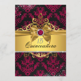 Rosa guld elegant damask Quinceanera-inbjudan Inbjudningar