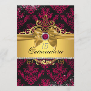 Rosa guld elegant damask Quinceanera-inbjudan Inbjudningar
