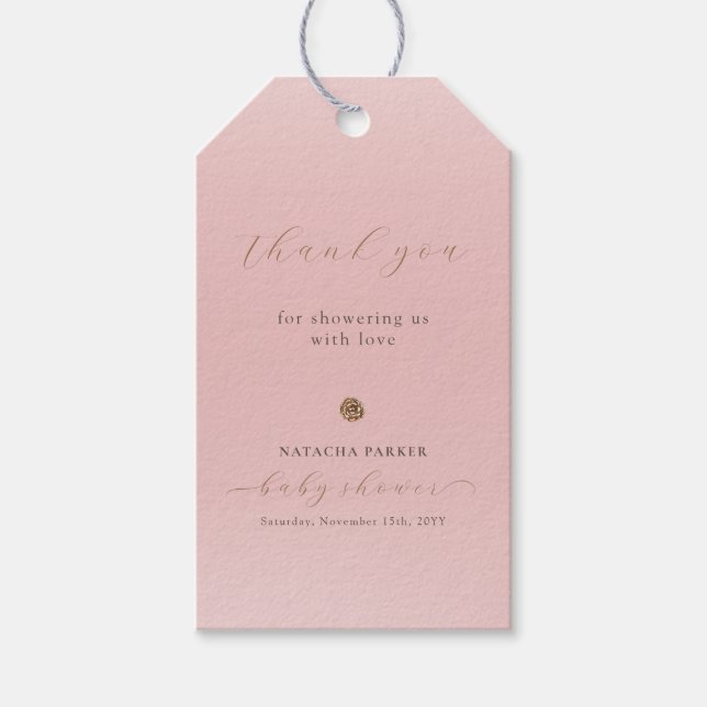 Rosa Guld Elegant Girl Winter Baby Shower Presentetikett (Framsidan)