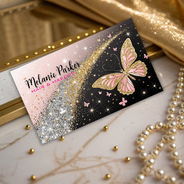 Rosa Guld Elegant Glitter Butterfly Visitkort