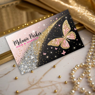 Rosa Guld Elegant Glitter Butterfly Visitkort