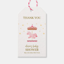 Rosa Guld Elegant Karousel Carnival Baby Shower Presentetikett