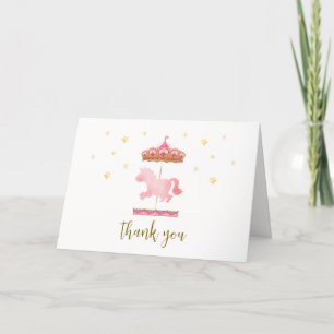 Rosa Guld Elegant Karousel Carnival Baby Shower Tack Kort