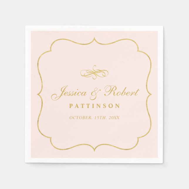 Rosa & Guld | Elegant Klassisk Bröllopsservett Pappersservett (Framsidan)