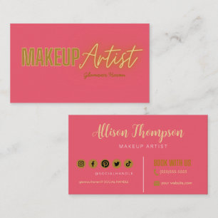 Rosa Guld Elegant Makeup Artist Affärskort Visitkort