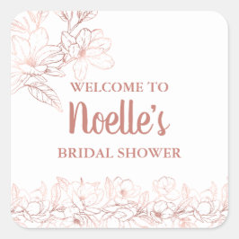 Rosa Guld Eleganta Magnolia Blommor, Bröllopsfest Fyrkantigt Klistermärke