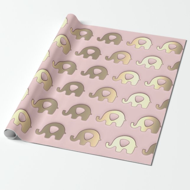 Rosa Guld Elephants Baby Shower Princess Girl Presentpapper (Utrullad)