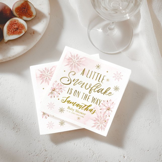 Rosa Guld En Liten Snöflinga Vinter Baby Shower Pappersservett (Skapare uppladdad)
