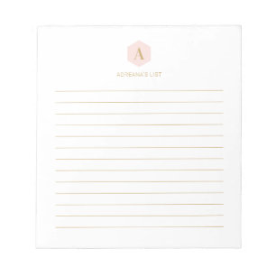 Rosa & Guld Enkel Modern Monogram Personlig Anteckningsblock