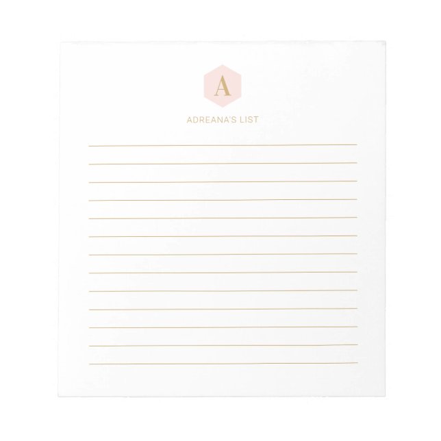 Rosa & Guld Enkel Modern Monogram Personlig Anteckningsblock (Framsida)