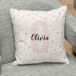 Rosa guld estetisk monogramnamn med hjärtan kudde