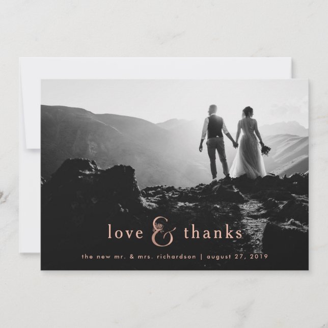 Rosa guld- et-tecken | för Faux fyra fototack Tack Kort (Framsida)