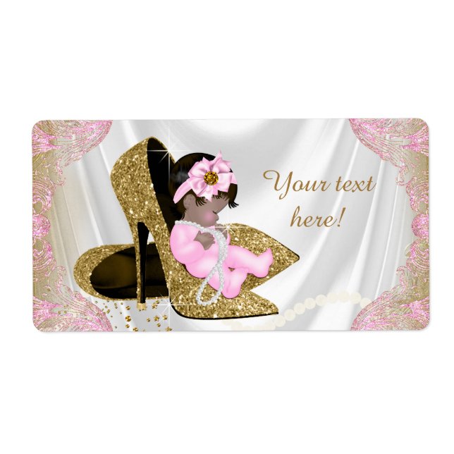 Rosa Guld Ethnic Baby Shower Vattenflaska Labels Fraktsedel (Framsidan)