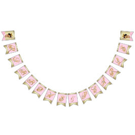 Rosa Guld Ethnic Ballerina Tutu Pearls Baby Shower Vimplar