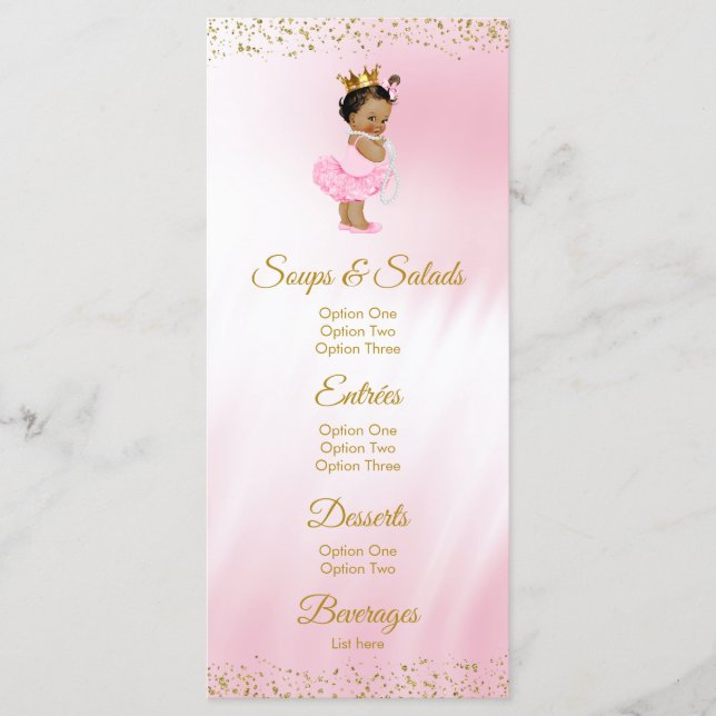 Rosa Guld Ethnic Princess Baby Shower Menu Meny (Framsida)