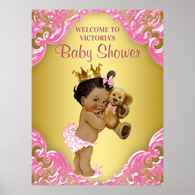 Rosa Guld Ethnic Princess Baby Shower Välkomstskyl Poster (Framsidan)