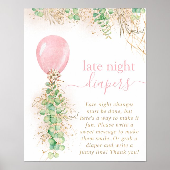 Rosa Guld Eucalyptus Balloon Late Night Diables Poster (Framsidan)