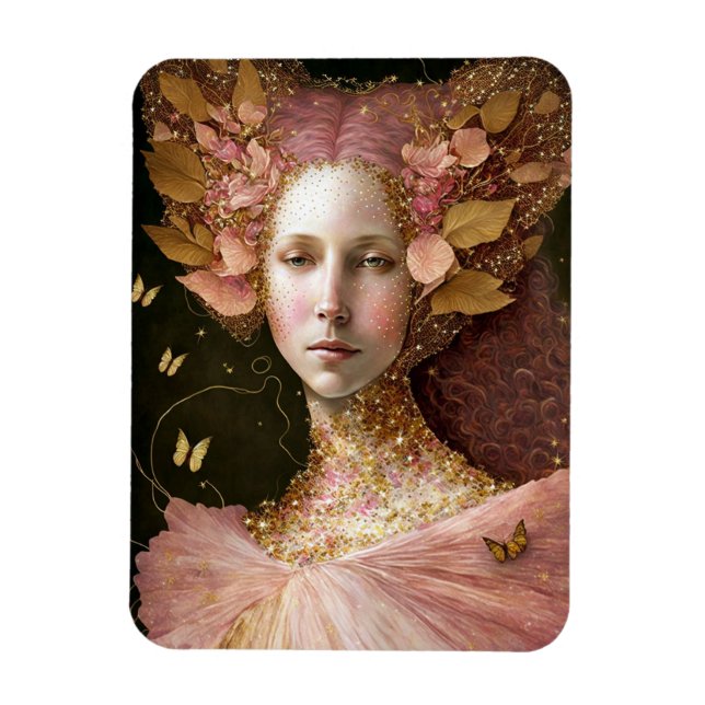 Rosa Guld Fairy Fae Woman Fantasy Art Magnet (Vertikal)