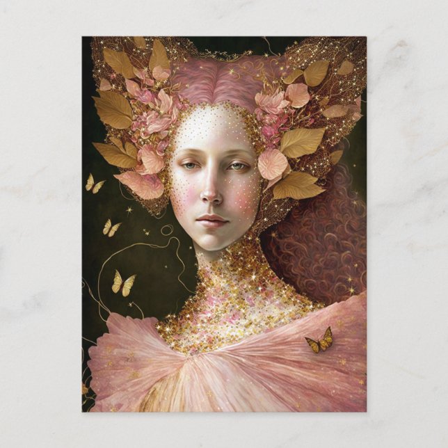 Rosa Guld Fairy Fae Woman Fantasy Art Vykort (Framsida)
