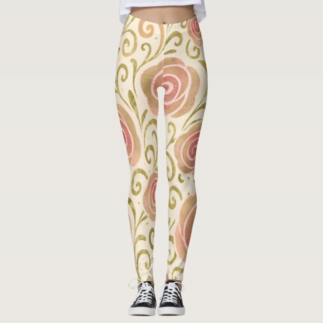Rosa & Guld Fairy Tale Storybook Princess Ro Leggings (Framsida)
