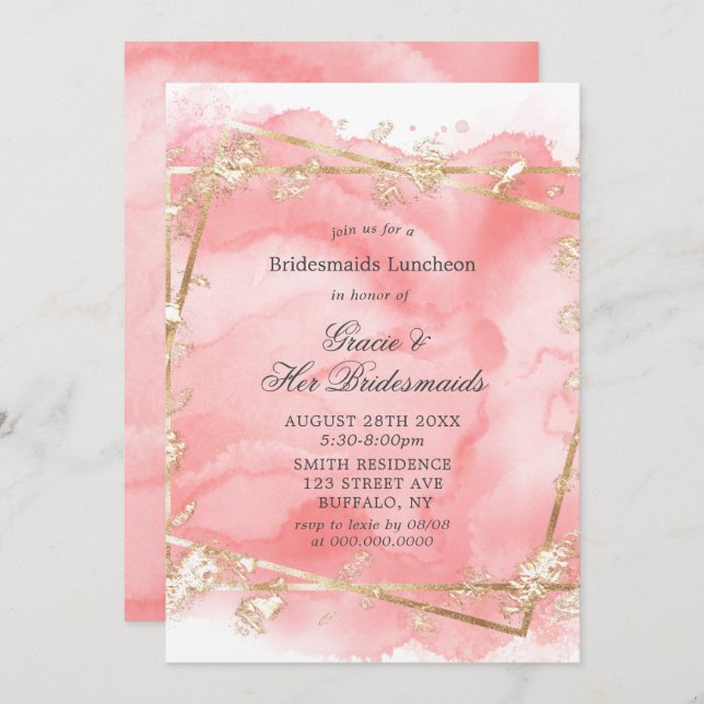 Rosa Guld Fairytale Bridesmaids Luncheon-Inbjudnin (Fram/baksida)